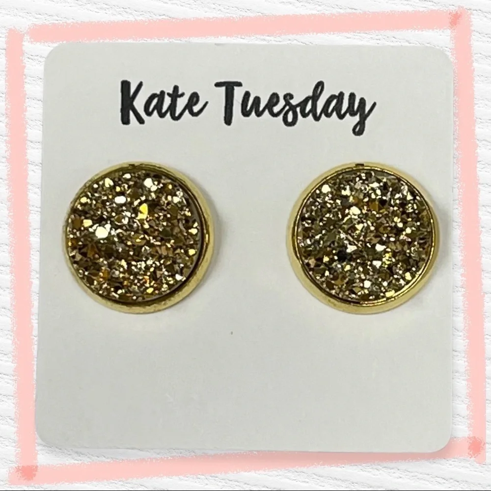 5/$20 Gold colored sparkle‎ round earrings